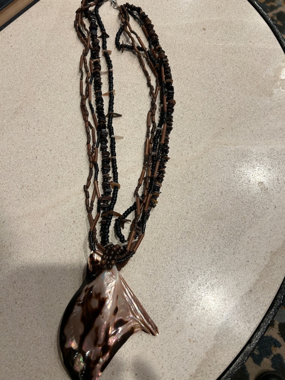 Handmade Brown Shell Pendant Multi-Strand Necklace Coastal Boho Beachy